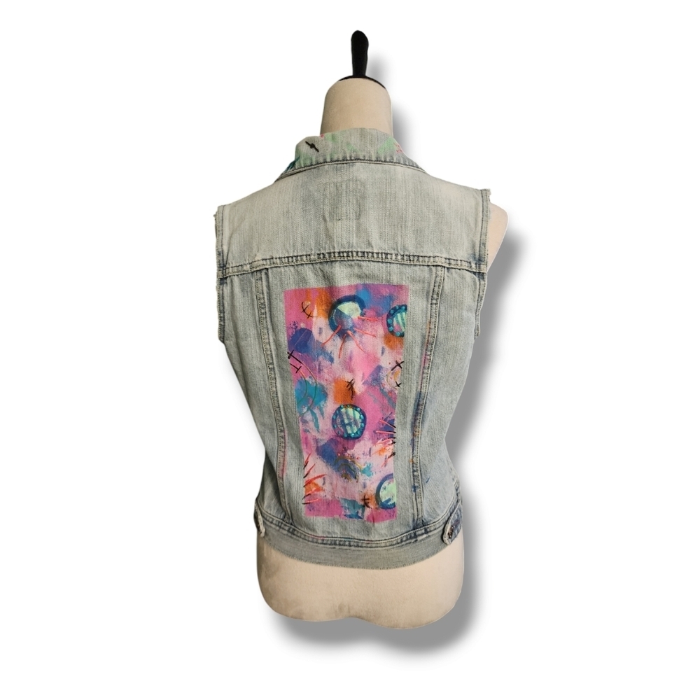 Handpainted OOAK Abstract Art Denim Vest